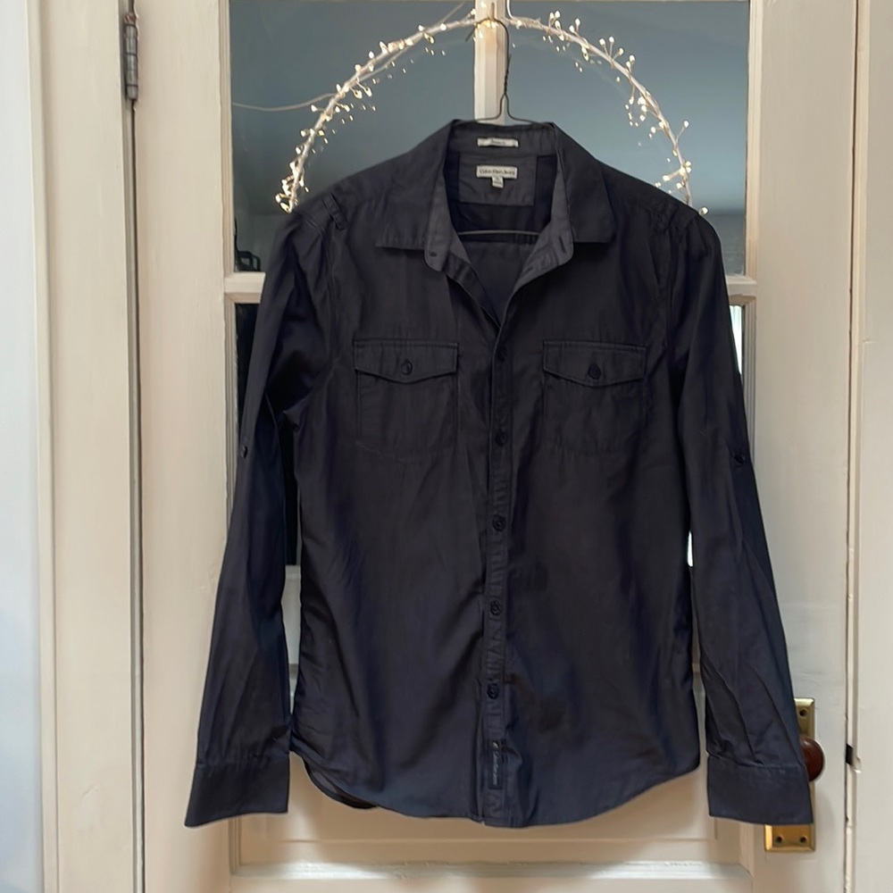 Calvin Klein Double Pocket Medium Dark Gray Modern Fit Long Sleeve Shirt